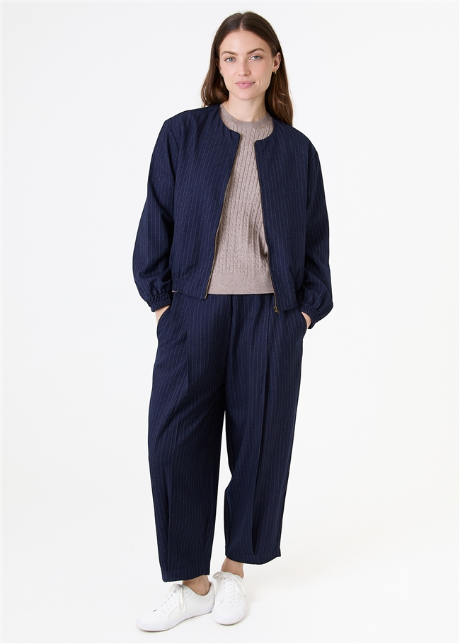 Pinstripe Pleat Front Elastic Waist Trouser