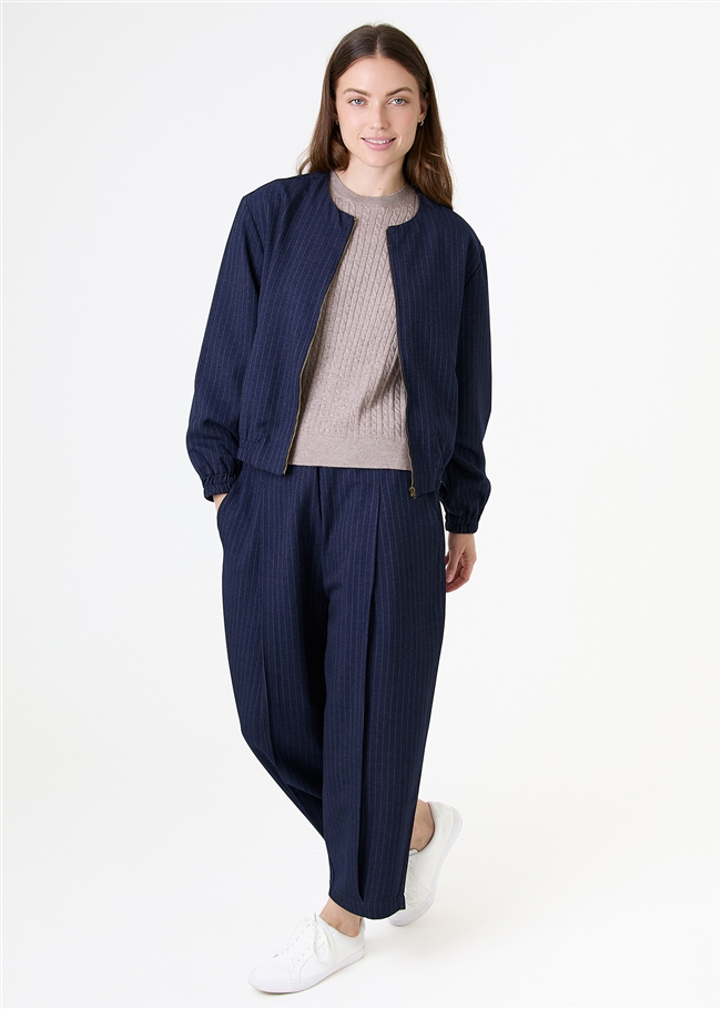 Pinstripe Pleat Front Elastic Waist Trouser
