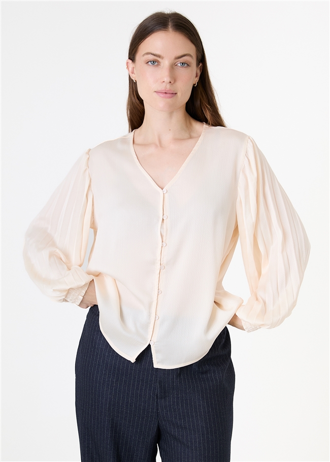 Pleat Sleeve Button Through Blouse
