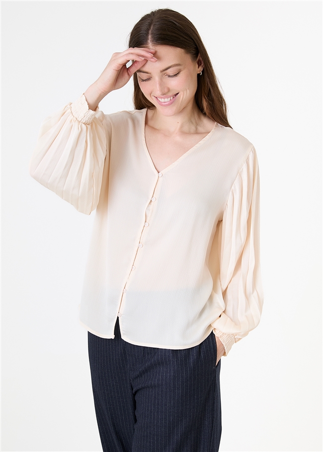 Pleat Sleeve Button Through Blouse