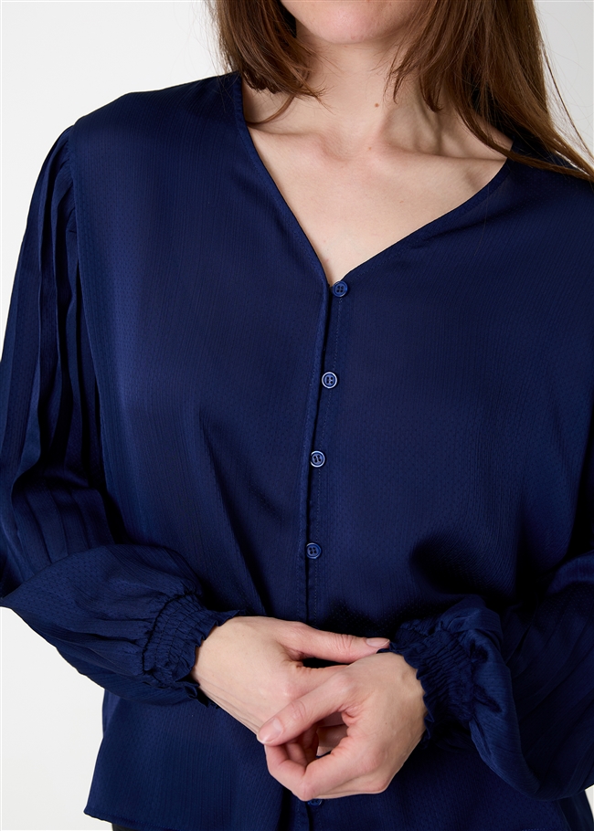 Pleat Sleeve Button Through Blouse