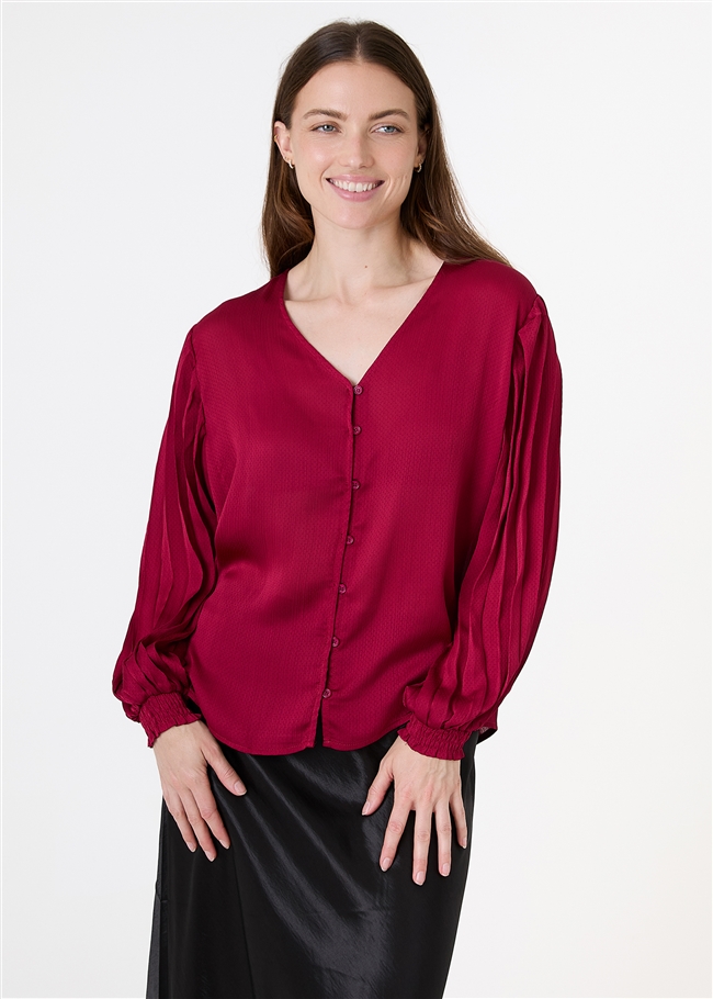 Pleat Sleeve Button Through Blouse