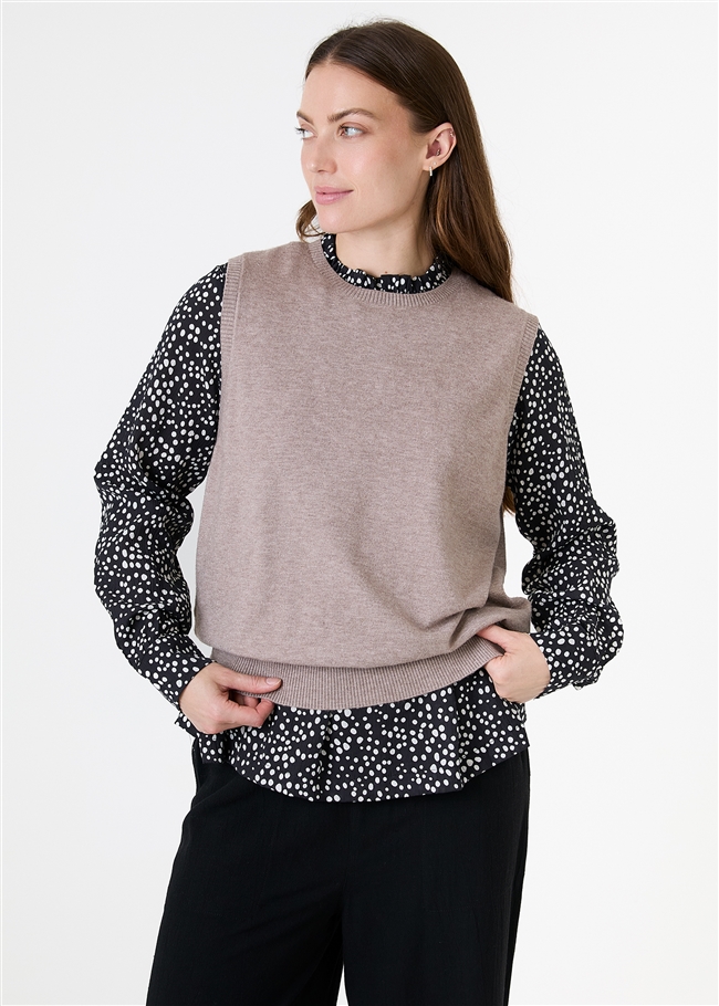 Mixed Ditsy Spot High Neck Shirred Blouse