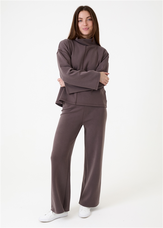Luxe Jersey Straight Leg Trouser - Mocha - front view