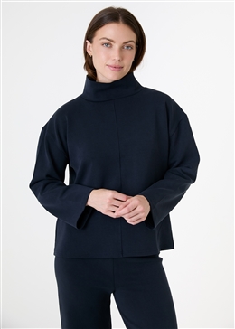 Luxe Jersey Funnel Neck Sweatshirt - Navy - front view
