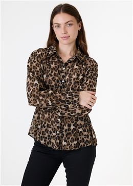 Leopard Print Chiffon Shirt - Mink - front view