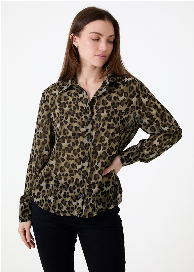 Leopard Print Chiffon Shirt