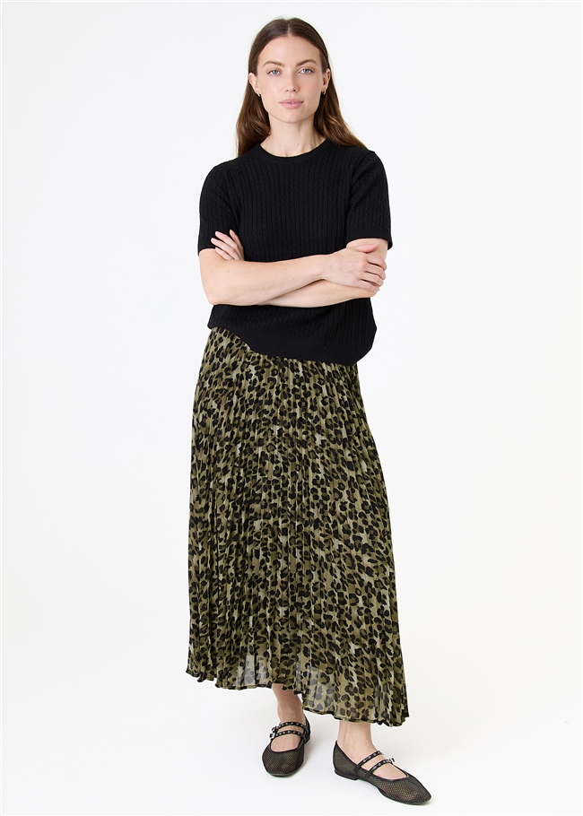 Leopard Print Chiffon Pleated Skirt
