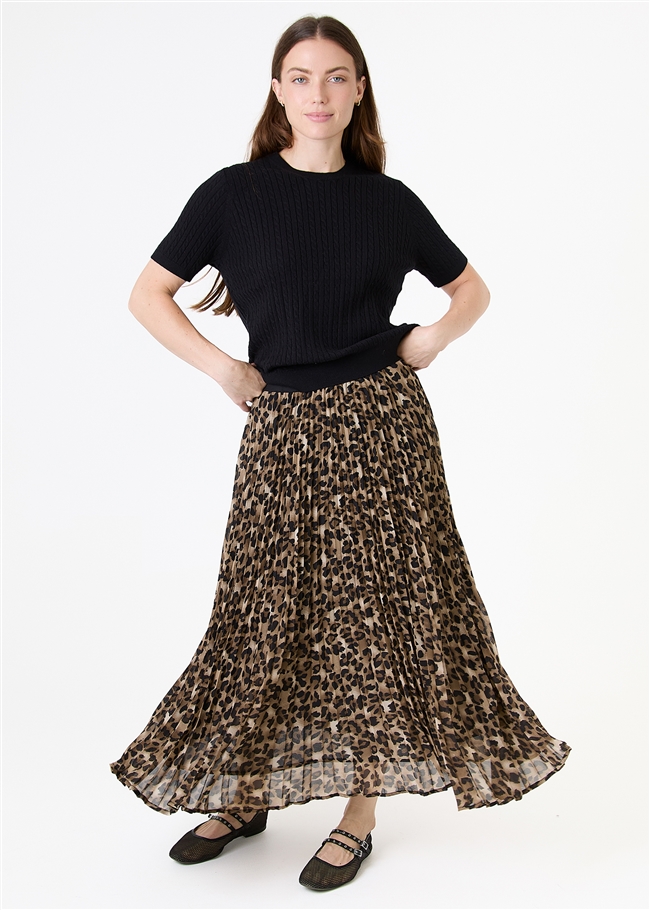 Leopard Print Chiffon Pleated Skirt