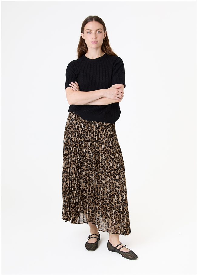 Leopard Print Chiffon Pleated Skirt