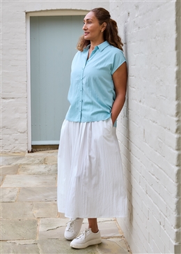 Cap Sleeve Button Through Shirt - Sea Foam - side body view