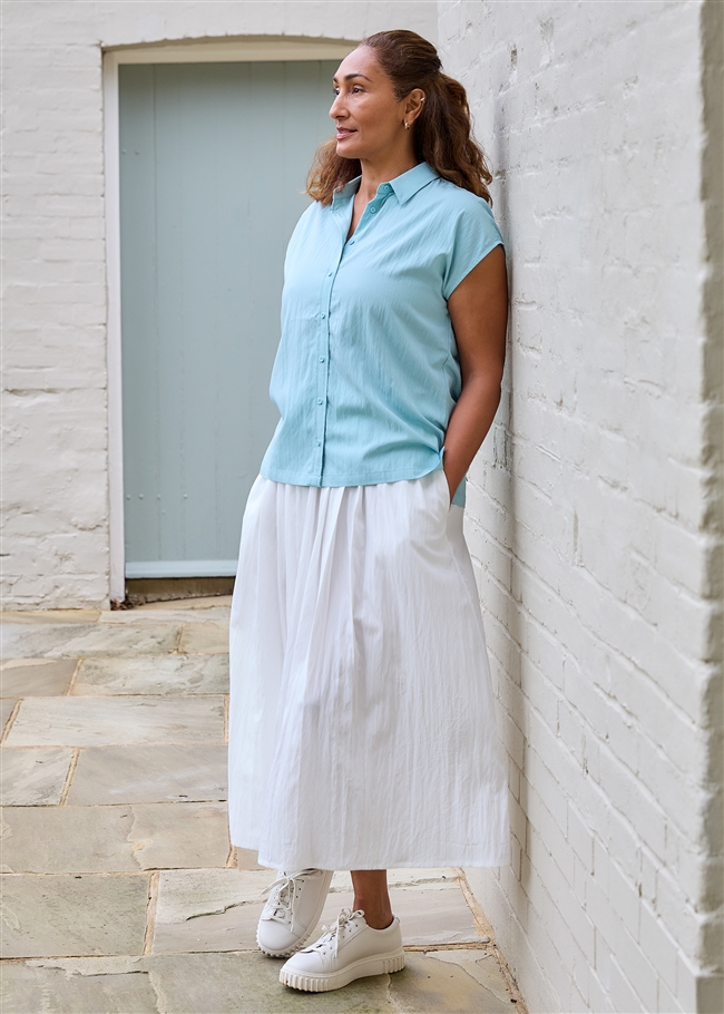 Cap Sleeve Button Through Shirt - Sea Foam - side body view