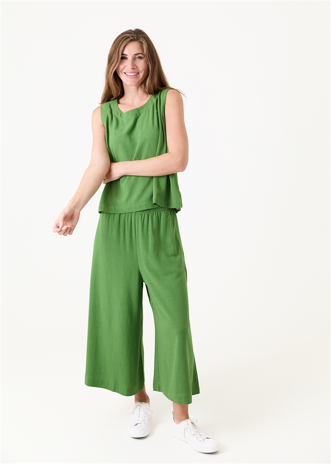 Linen Viscose Elastic Waist Culottes