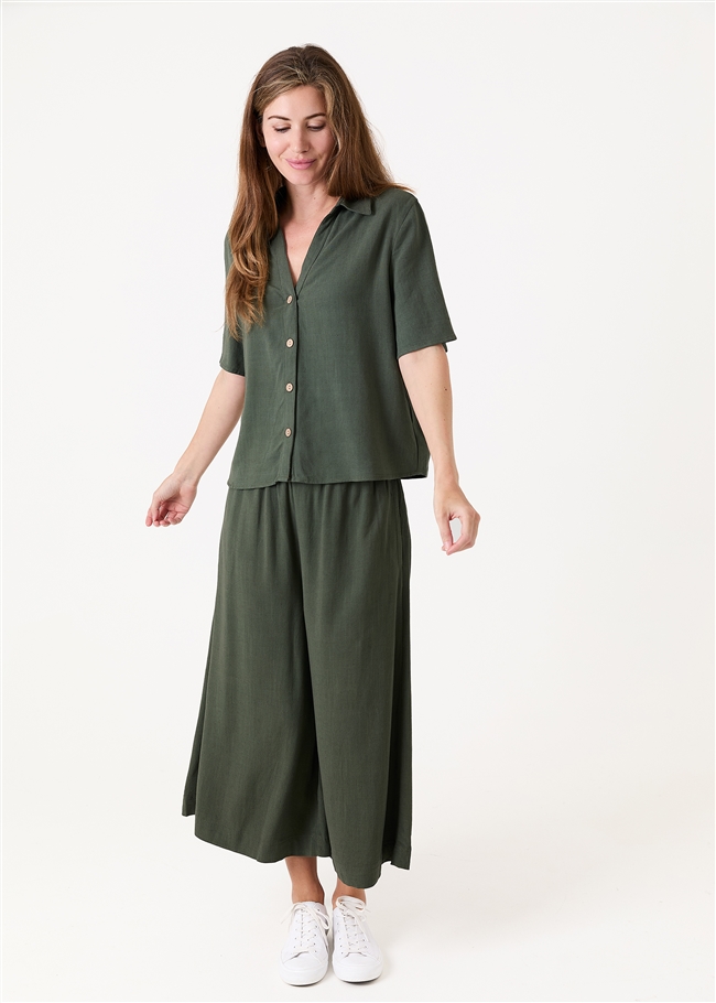 Linen Viscose Elastic Waist Culottes