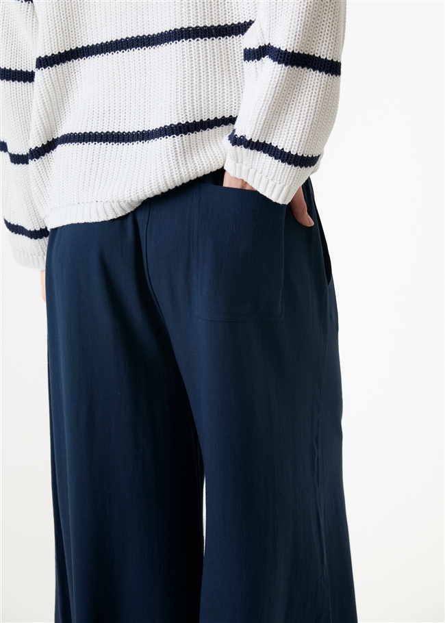 Linen Viscose Elastic Waist Culottes