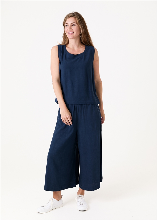 Linen Viscose Elastic Waist Culottes