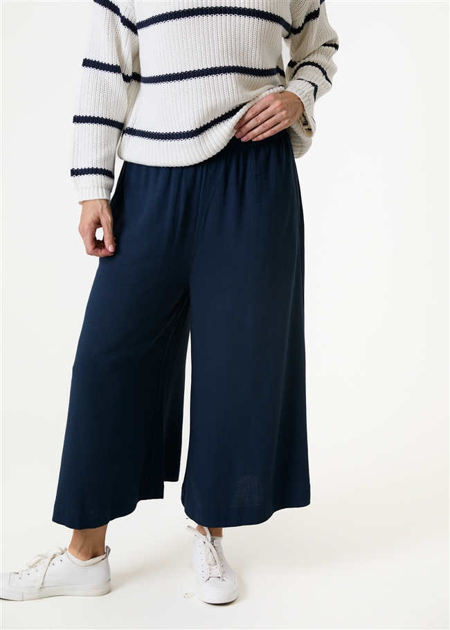 Linen Viscose Elastic Waist Culottes