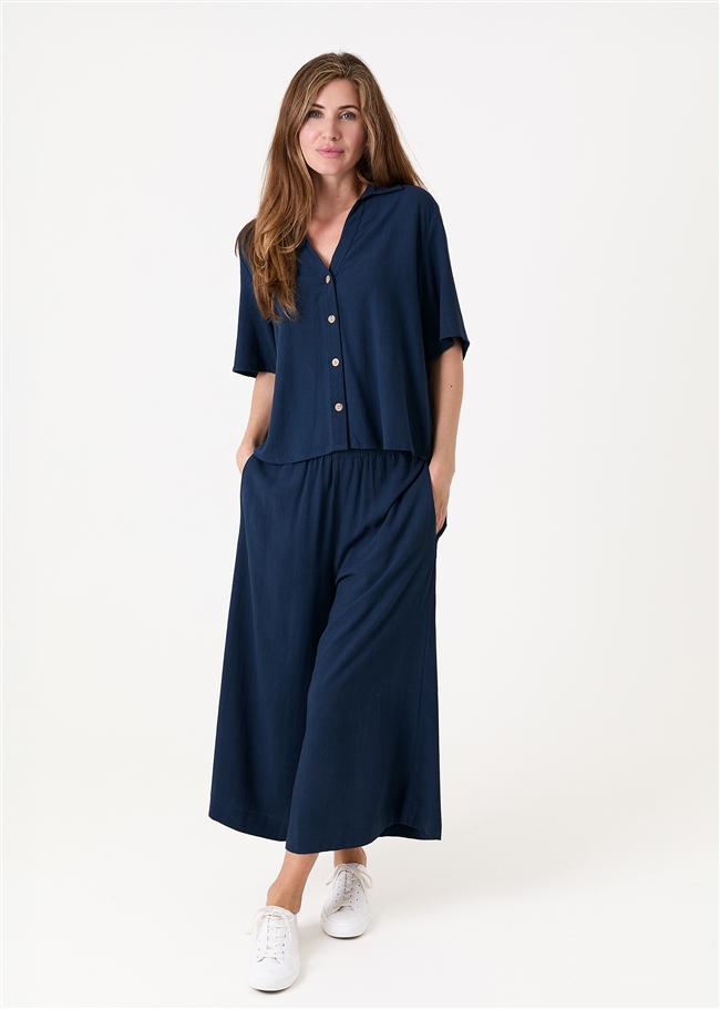 Linen Viscose Elastic Waist Culottes