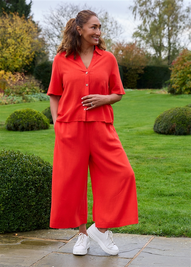 Linen Viscose Elastic Waist Culottes