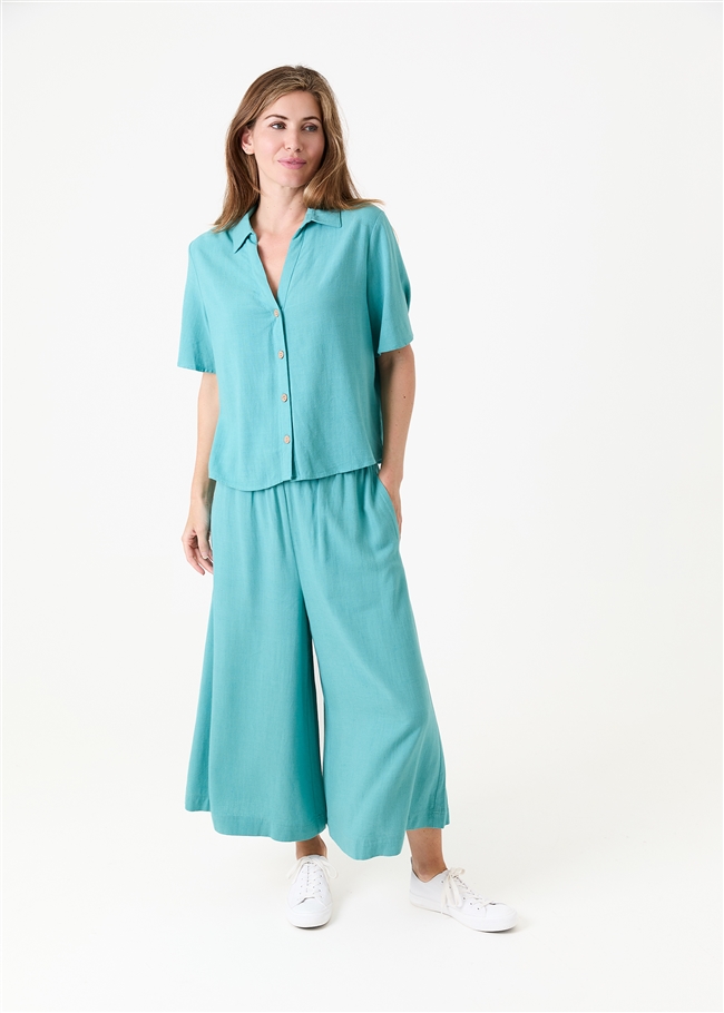 Linen Viscose Elastic Waist Culottes