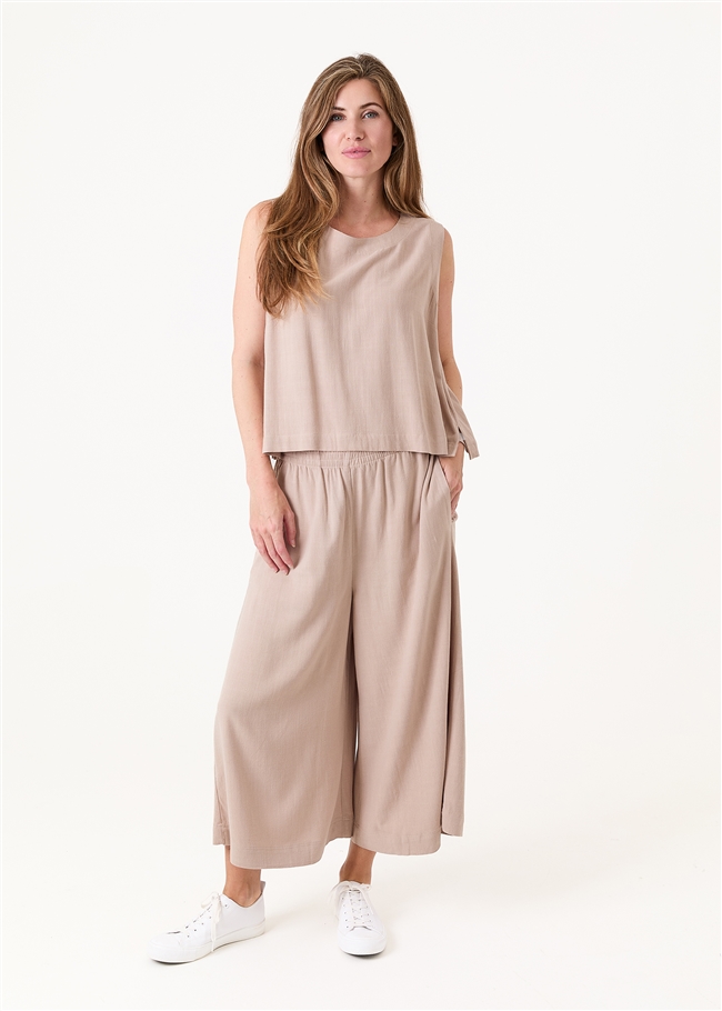 Linen Viscose Elastic Waist Culottes