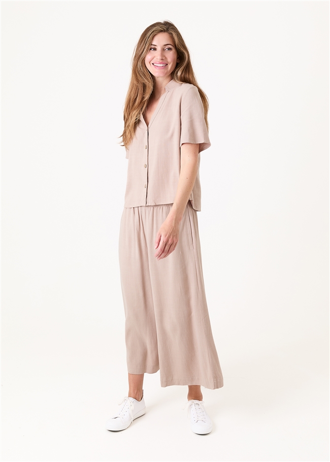 Linen Viscose Elastic Waist Culottes