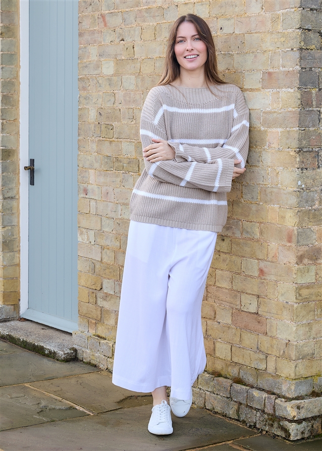 Linen Viscose Elastic Waist Culottes