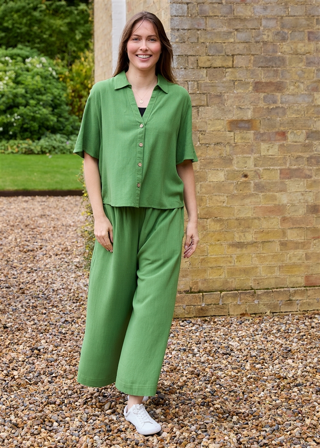 Linen Viscose Short Sleeve Notch Neck Boxy Shirt