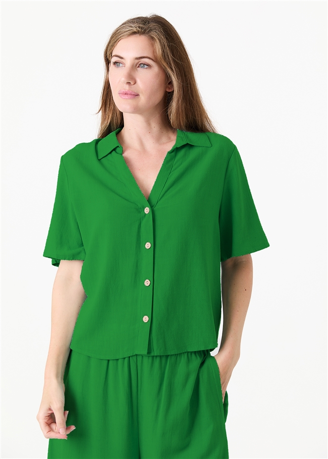 Linen Viscose Short Sleeve Notch Neck Boxy Shirt