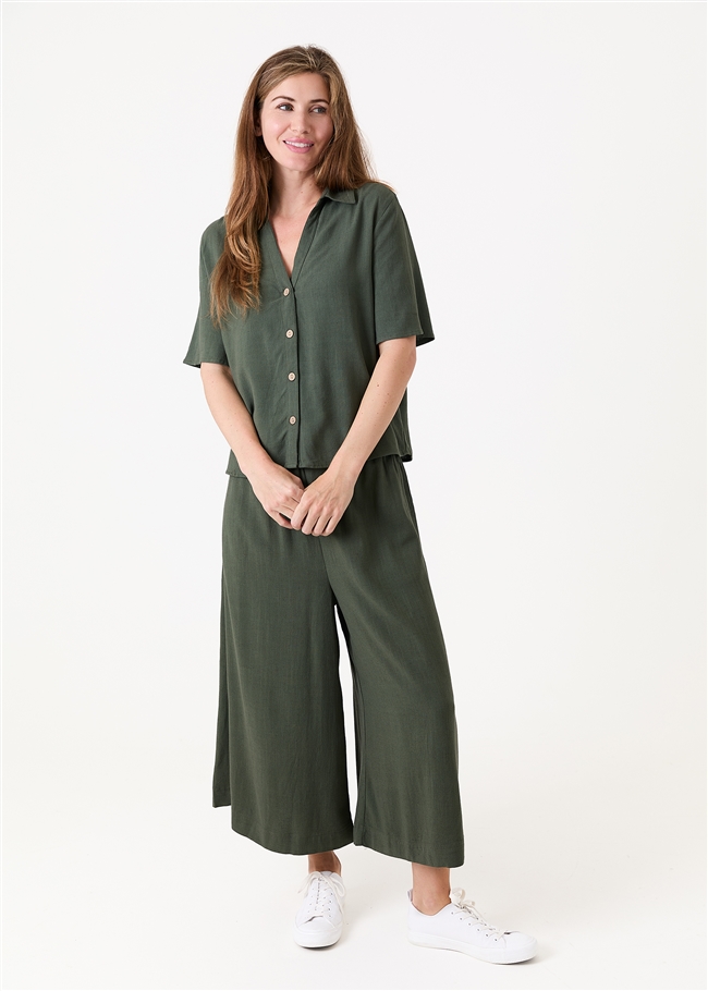 Linen Viscose Short Sleeve Notch Neck Boxy Shirt