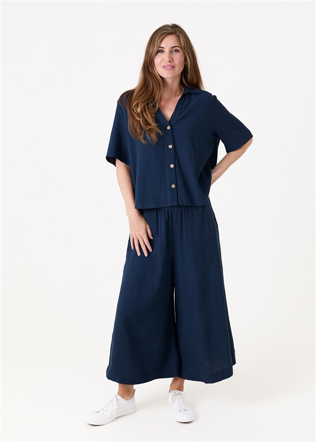 Linen Viscose Short Sleeve Notch Neck Boxy Shirt