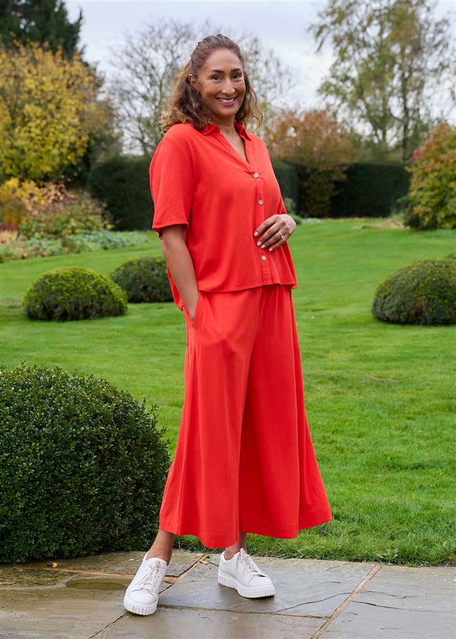 Linen Viscose Short Sleeve Notch Neck Boxy Shirt