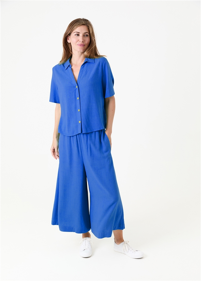 Linen Viscose Short Sleeve Notch Neck Boxy Shirt