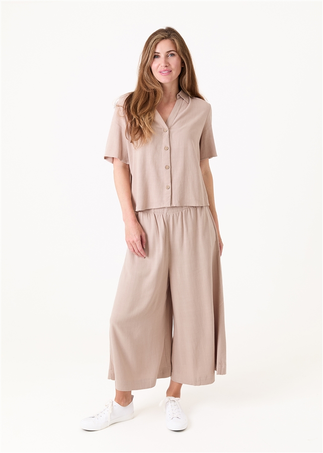 Linen Viscose Short Sleeve Notch Neck Boxy Shirt
