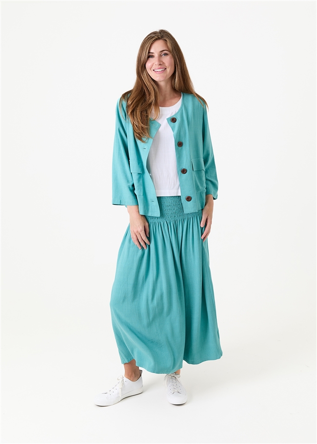 Linen Viscose Boxy Round Neck Two Pocket Jacket