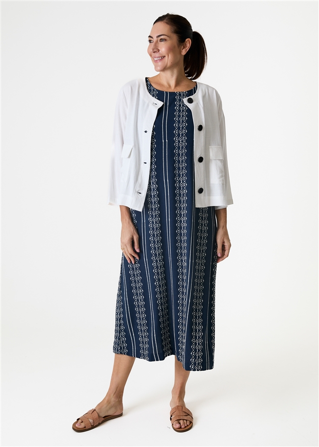 Linen Viscose Boxy Round Neck Two Pocket Jacket