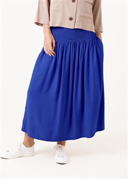 Linen Viscose Shirred Waist A-Line Maxi Skirt - Royal Blue - front view