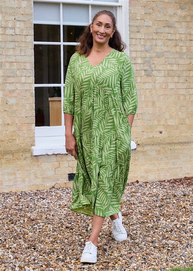 Dotty Tropical Palm Tiered Dress