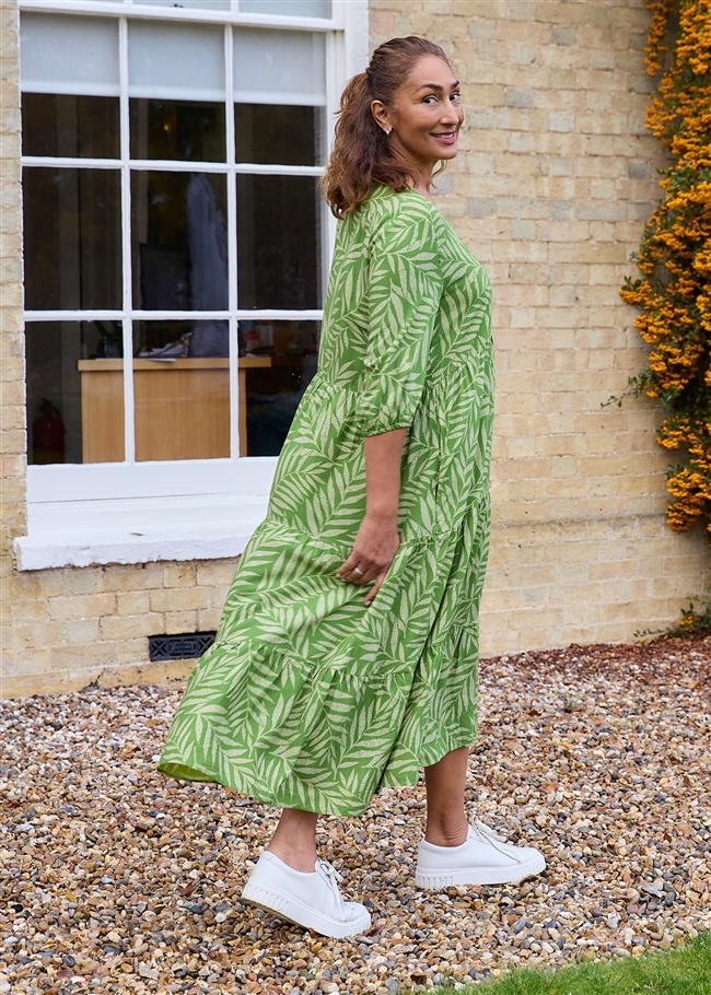 Dotty Tropical Palm Tiered Dress