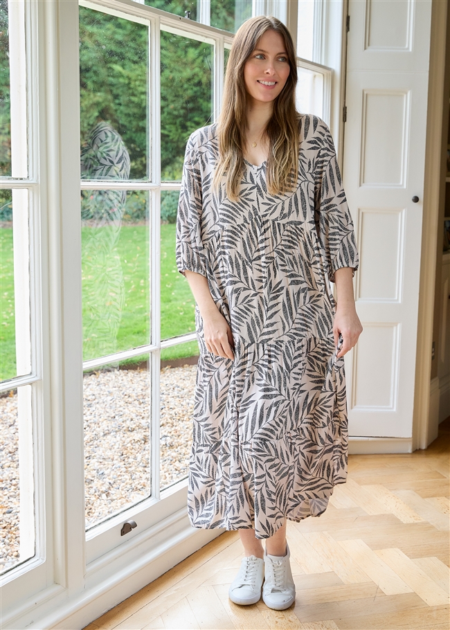 Dotty Tropical Palm Tiered Dress