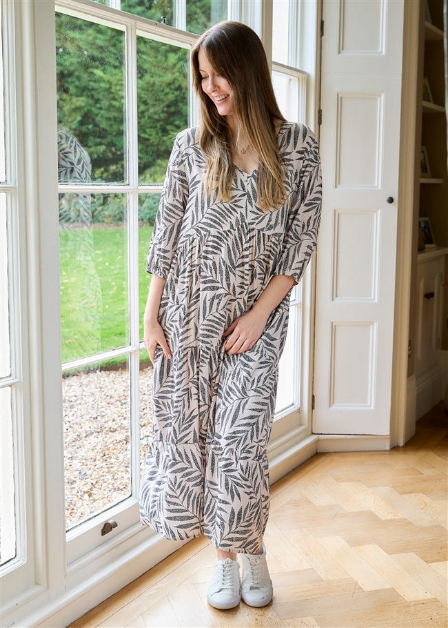 Dotty Tropical Palm Tiered Dress