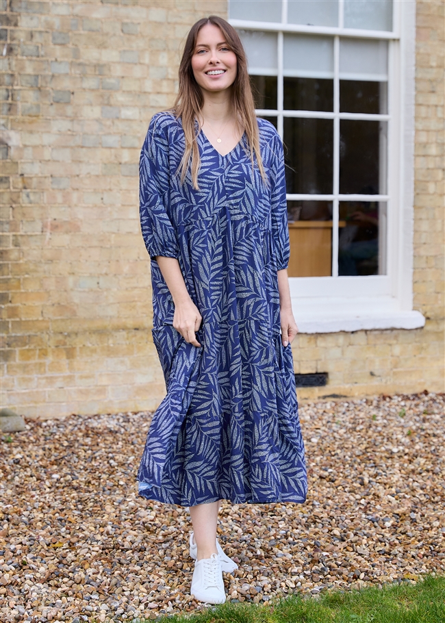 Dotty Tropical Palm Tiered Dress