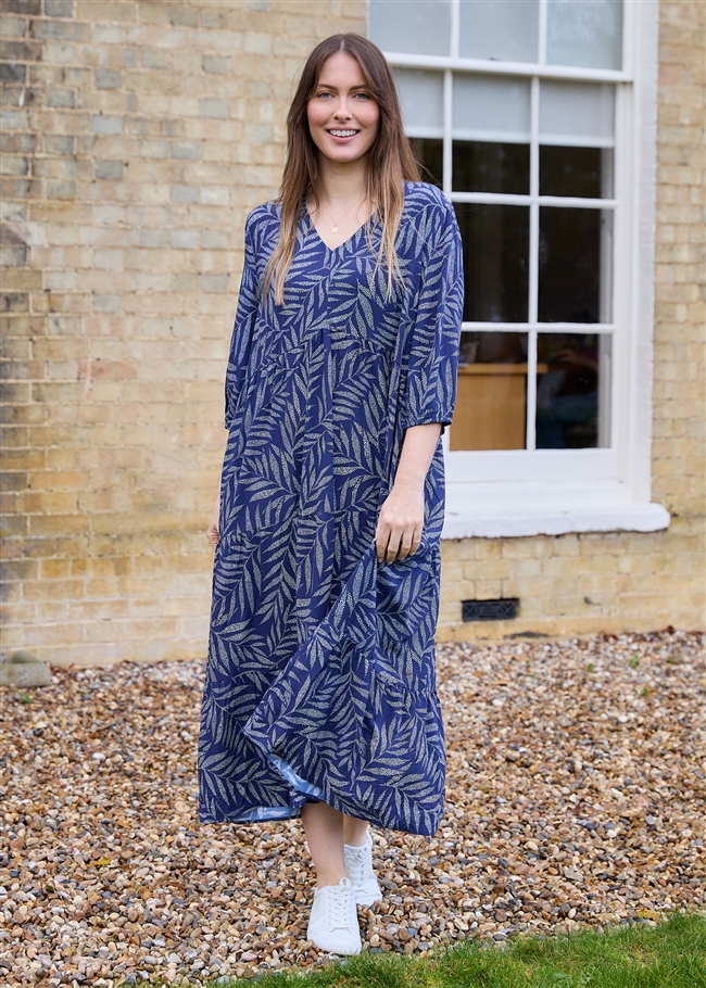 Dotty Tropical Palm Tiered Dress