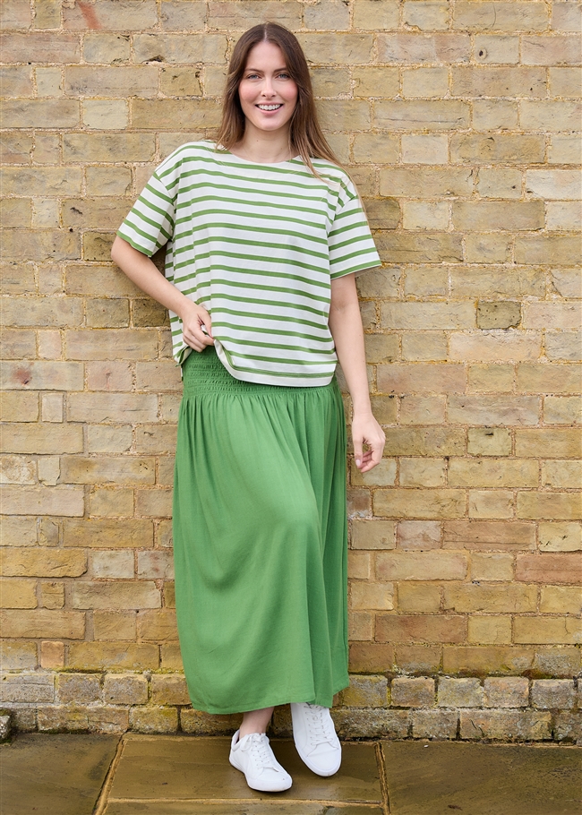 Cotton Stripe Wide Neck Boxy T-Shirt