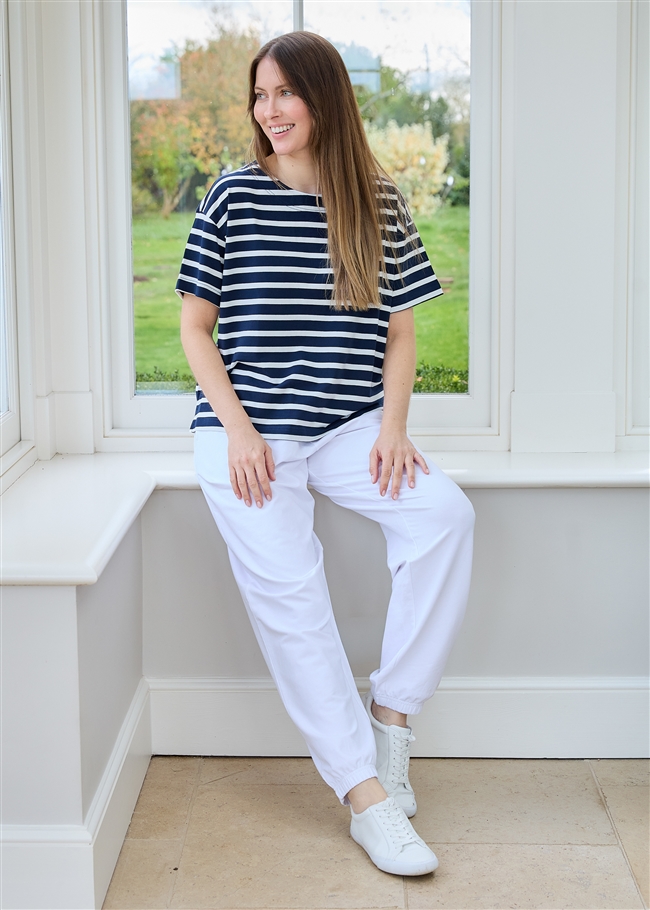 Cotton Stripe Wide Neck Boxy T-Shirt