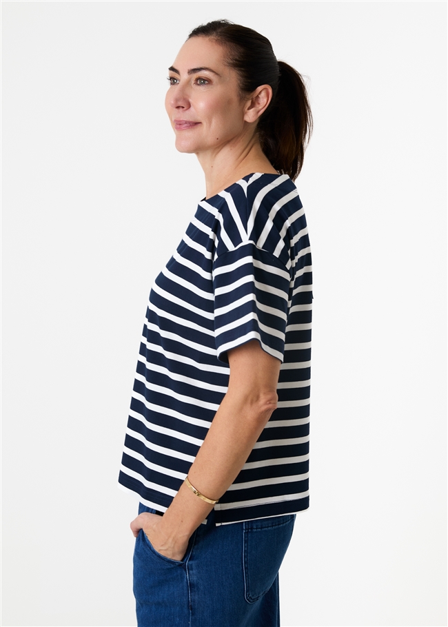 Cotton Stripe Wide Neck Boxy T-Shirt