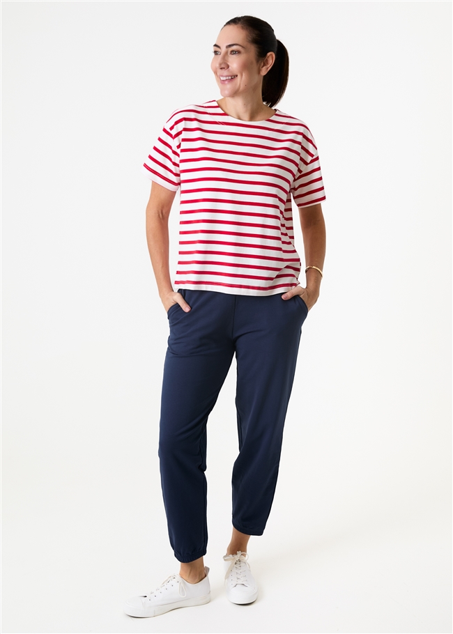 Cotton Stripe Wide Neck Boxy T-Shirt