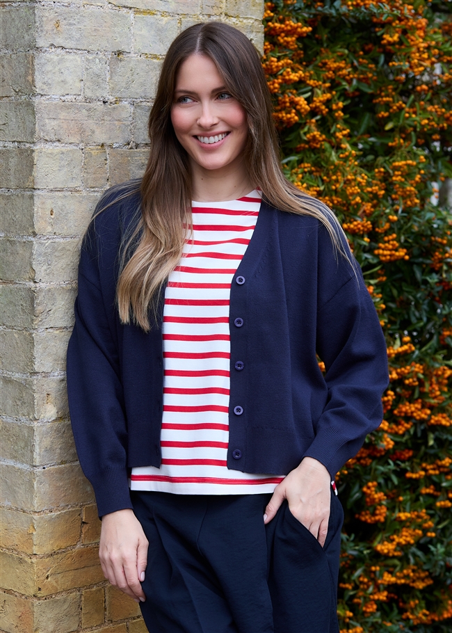 Cotton Stripe Wide Neck Boxy T-Shirt