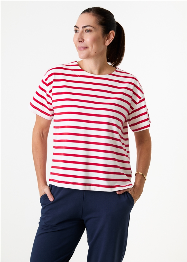 Cotton Stripe Wide Neck Boxy T-Shirt