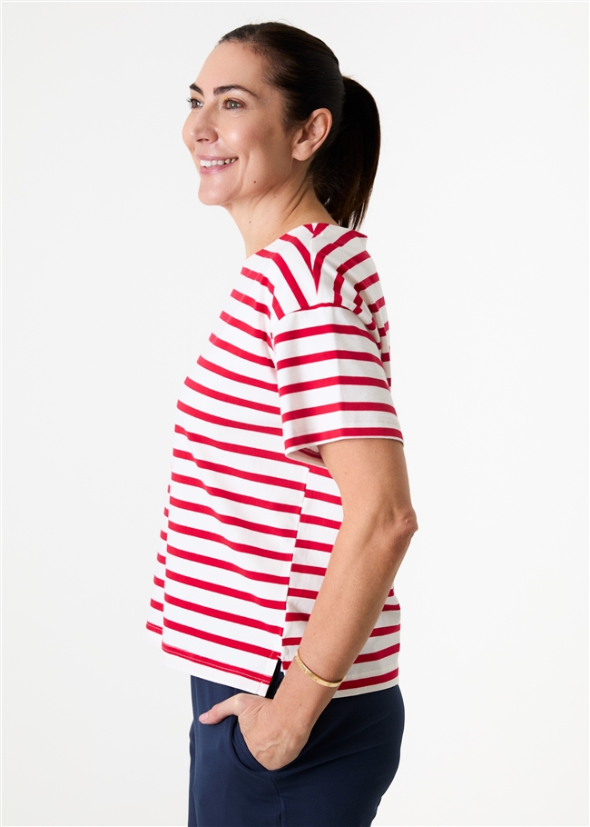 Cotton Stripe Wide Neck Boxy T-Shirt